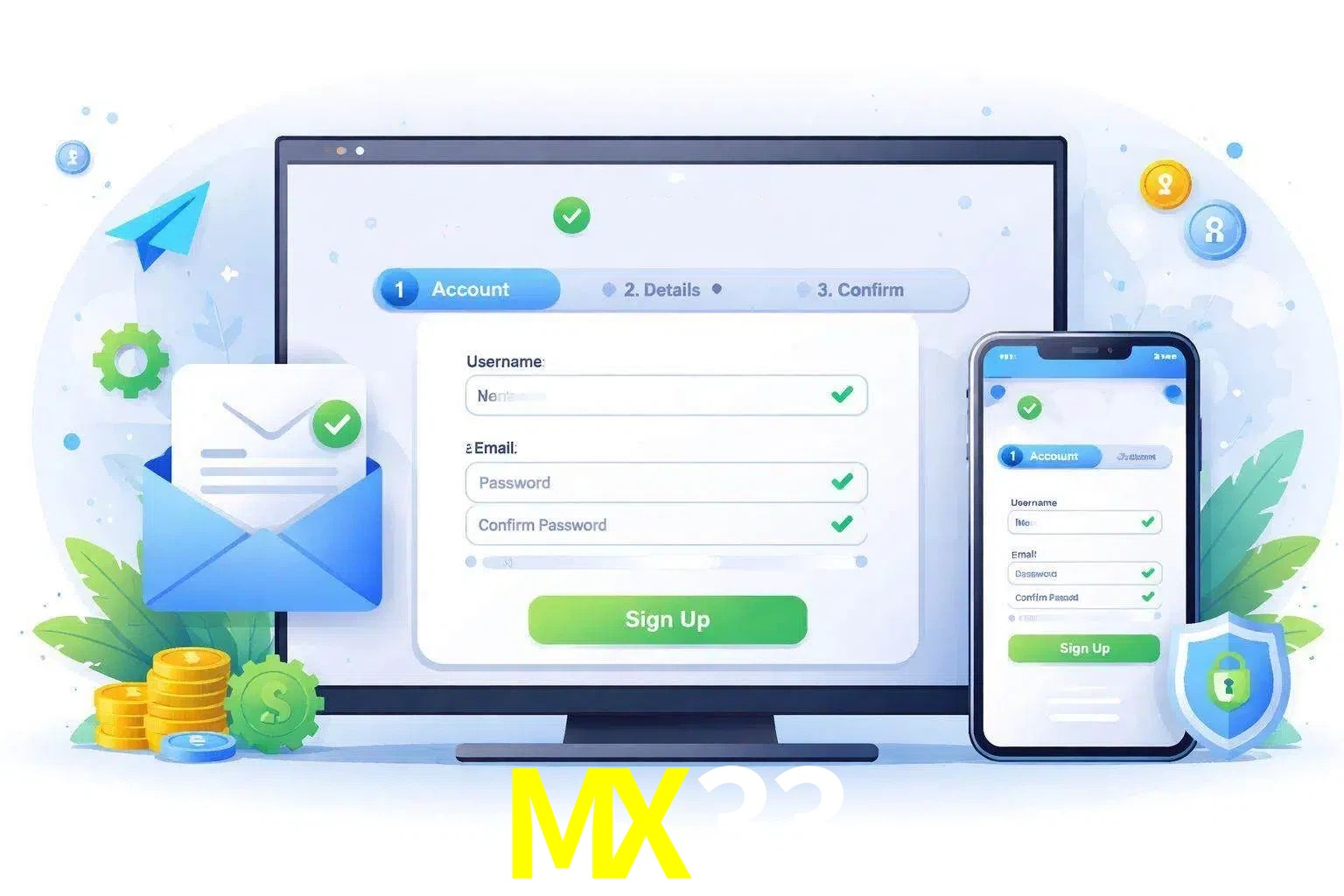 Registro de nuevo usuario y configuración de cuenta MX33